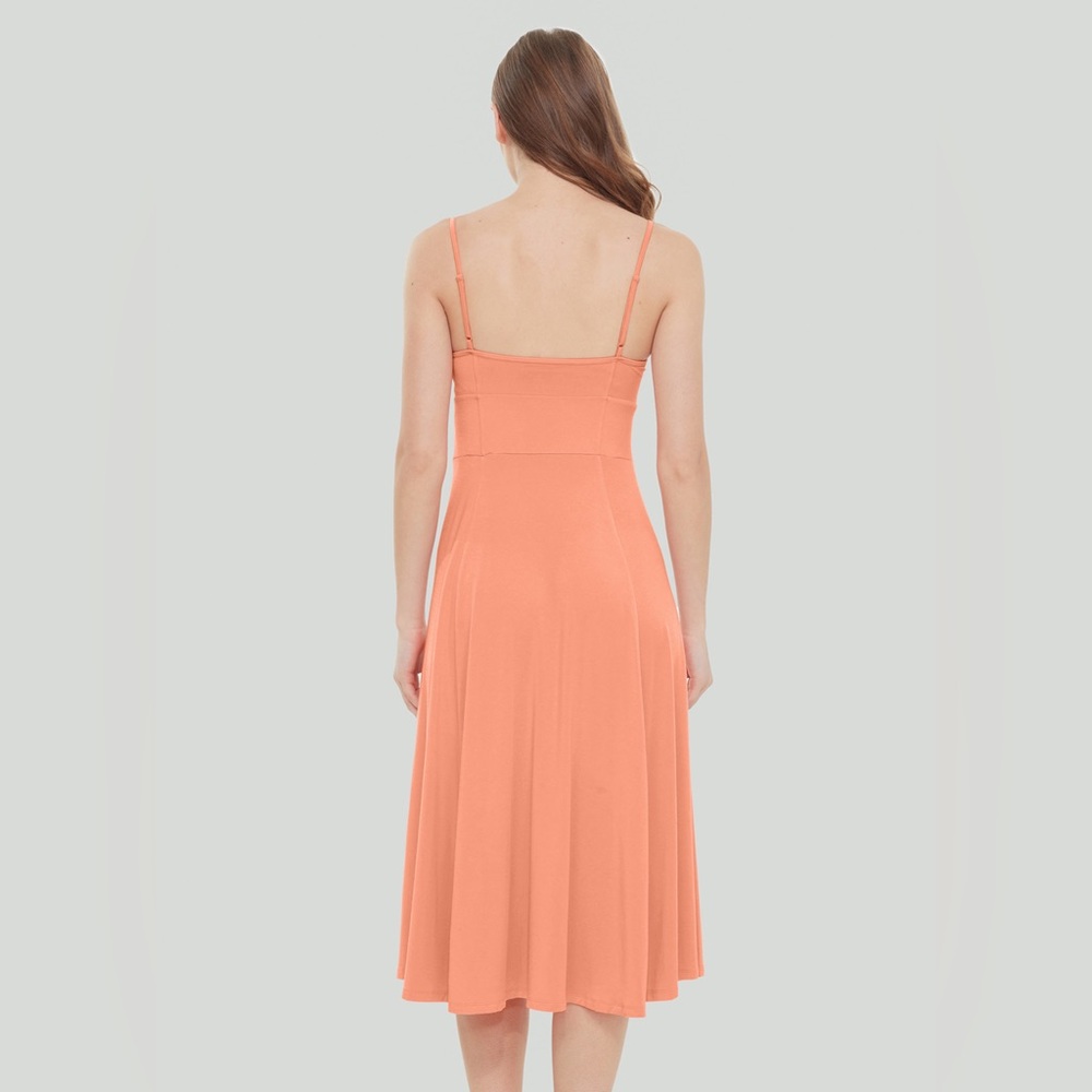 DEX Structured Bodice Coral Peach Pink Spaghetti Straps Knit Midi Dress - Picture 2 of 3